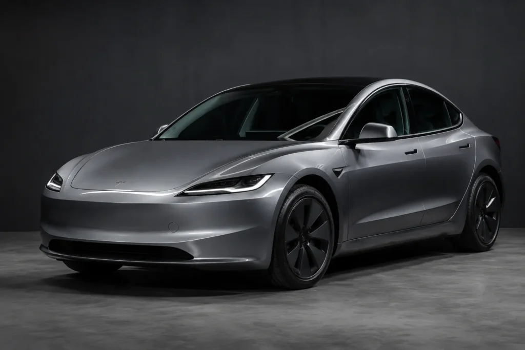 التصميم الانسيابي لسيارة Tesla Model 3 من الأمام