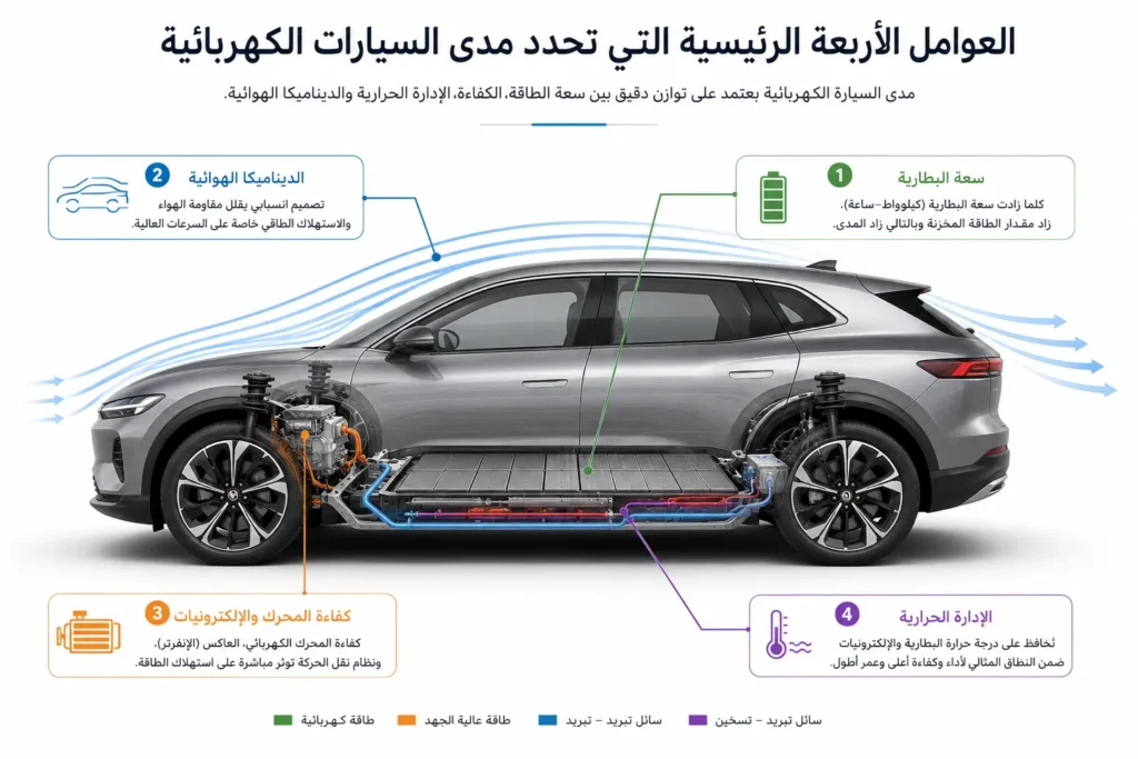 العوامل التي تؤثر في مدى السيارة الكهربائية وكفاءة البطارية