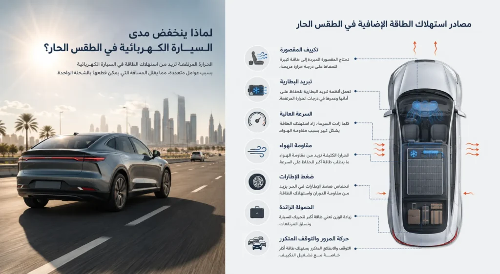 العوامل التي تؤثر على مدى السيارة الكهربائية في حرارة الصيف