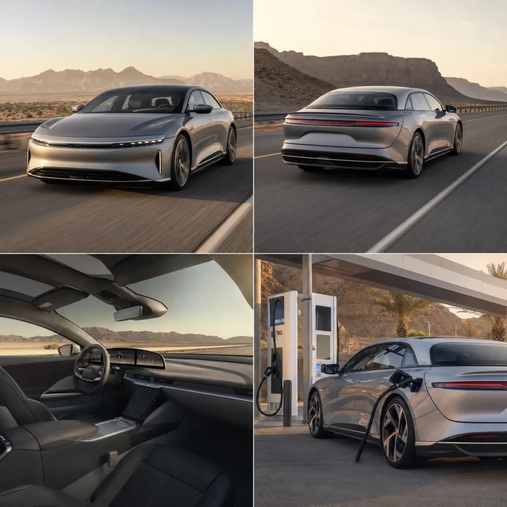 Lucid Air Grand Touring من الخارج والمقصورة ومحطة الشحن السريع