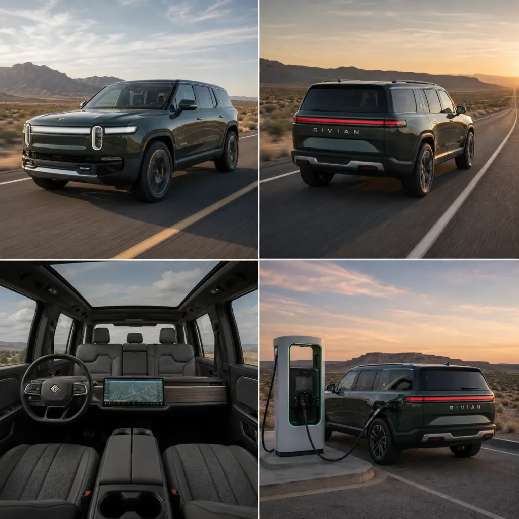 Rivian R1S من الخارج والمقصورة ومحطة الشحن السريع