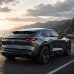 سيارة مازدا SUV حديثة بتصميم أنيق على طريق جبلي، ترمز إلى مستقبل مازدا في عالم السيارات الكهربائية والتحديات التي تواجه الشركة في سباق التحول الكهربائي.