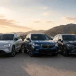 مقارنة بين سيارات Volvo EX60 وBMW iX3 وMercedes GLC الكهربائية الفاخرة في مشهد يعكس المنافسة القوية في فئة SUV الكهربائية الحديثة.