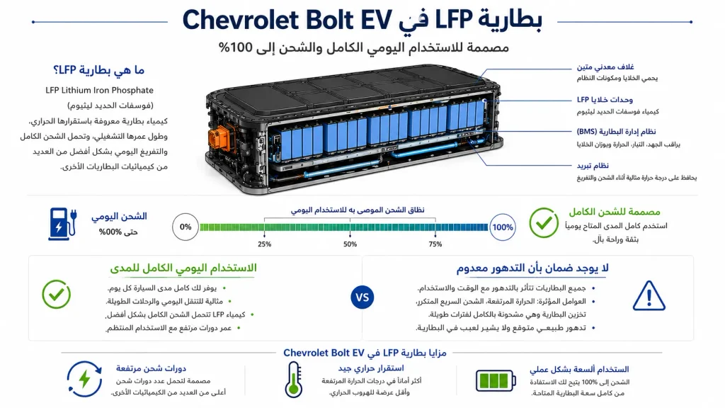 توضيح الشحن اليومي الكامل لبطارية LFP في شيفروليه بولت