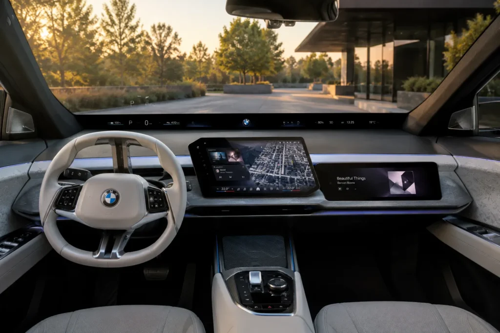 قمرة القيادة الرقمية في BMW iX5 الجديدة مع شاشة Panoramic Vision وتقنيات Neue Klasse.