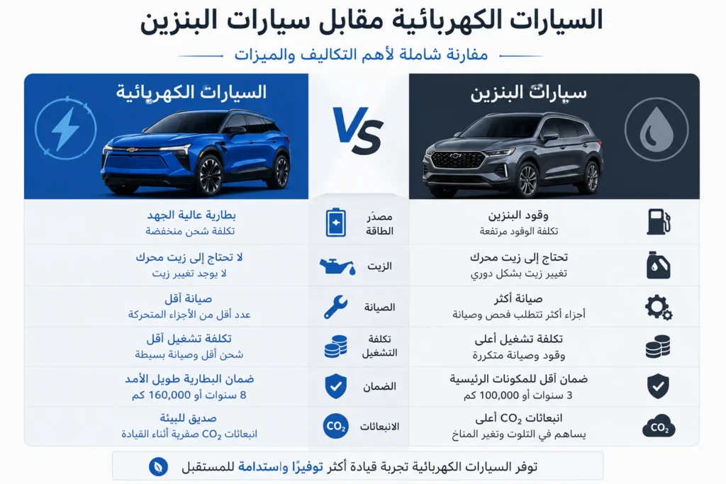 مقارنة شاملة بين سيارة كهربائية وسيارة تعمل بالبنزين