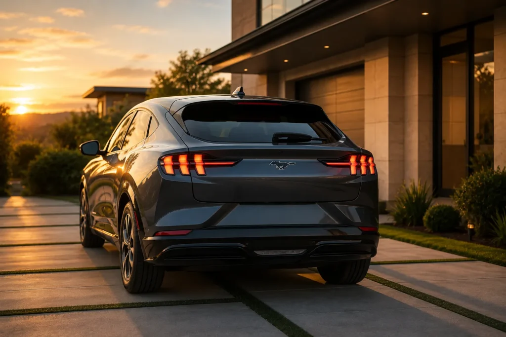 التصميم الخلفي لسيارة Ford Mustang Mach-E موديل 2026 مع المصابيح المميزة