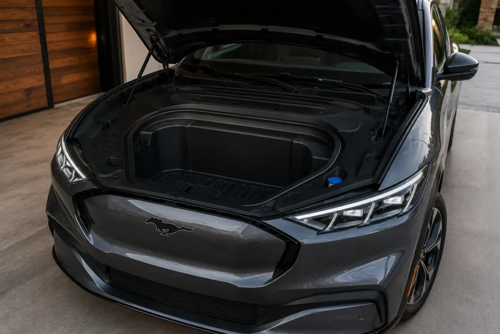 الصندوق الأمامي (Frunk) في سيارة Ford Mustang Mach-E موديل 2026 بعد فتحه