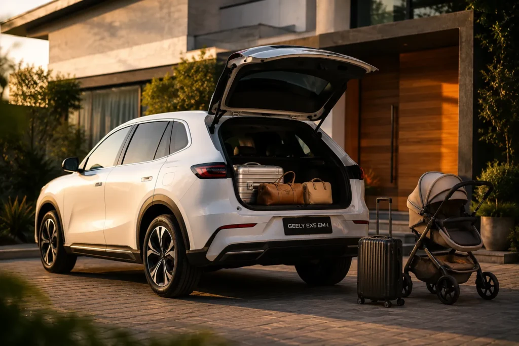 جيلي EX5 EM-i 2026 كسيارة SUV عائلية مع مساحة تخزين عملية