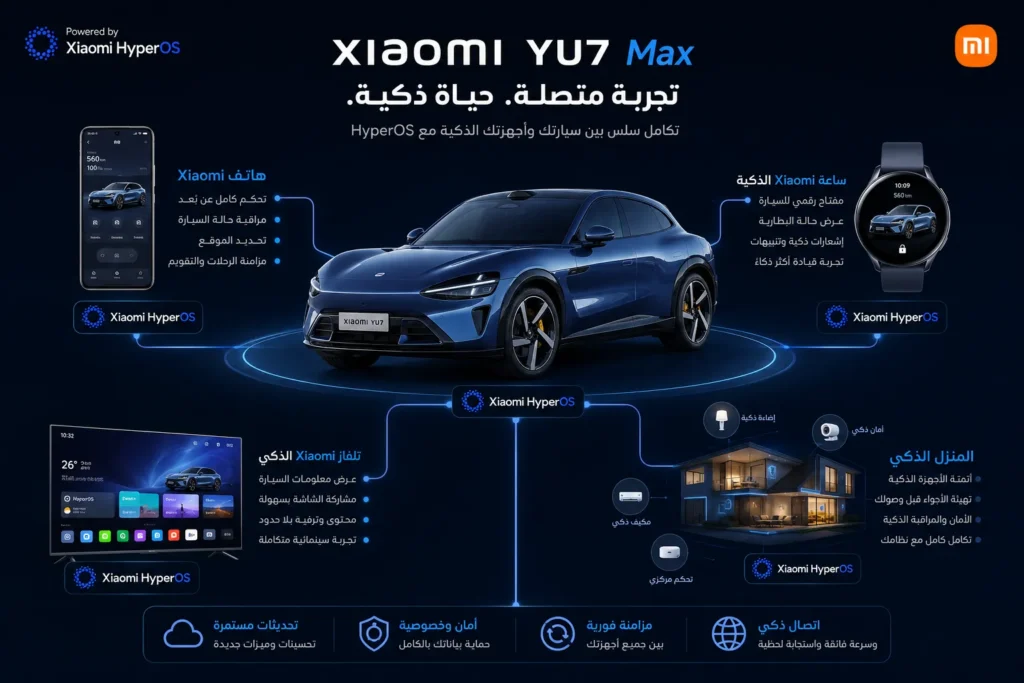 نظام HyperOS في شاومي YU7 Max يربط السيارة بالهاتف والأجهزة الذكية ضمن منظومة شاومي المتكاملة