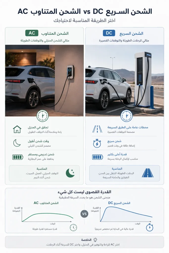 مقارنة بين شحن السيارة الكهربائية AC والشحن السريع DC