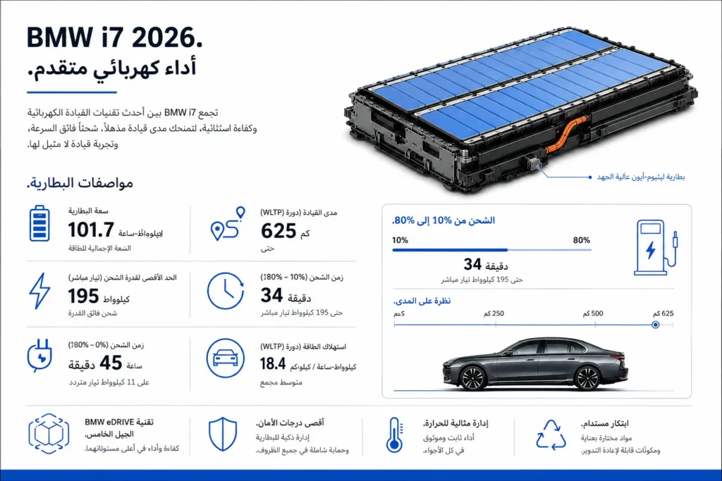 إنفوجرافيك يوضح بطارية BMW i7 ومدى القيادة وسرعة الشحن واستهلاك الطاقة