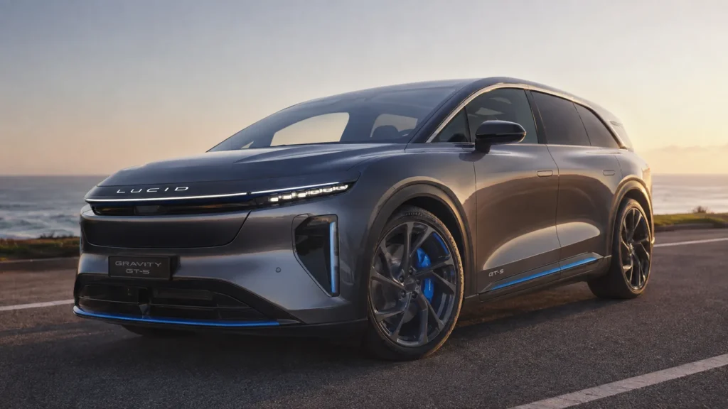 لوسيد Gravity GT-S من الواجهة الامامية الجانبية