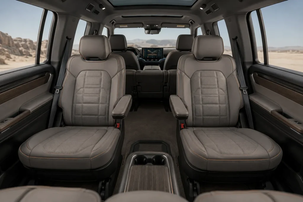 مقصورة Rivian R1S Quad مع مقاعد Captain's Chairs في الصف الثاني
