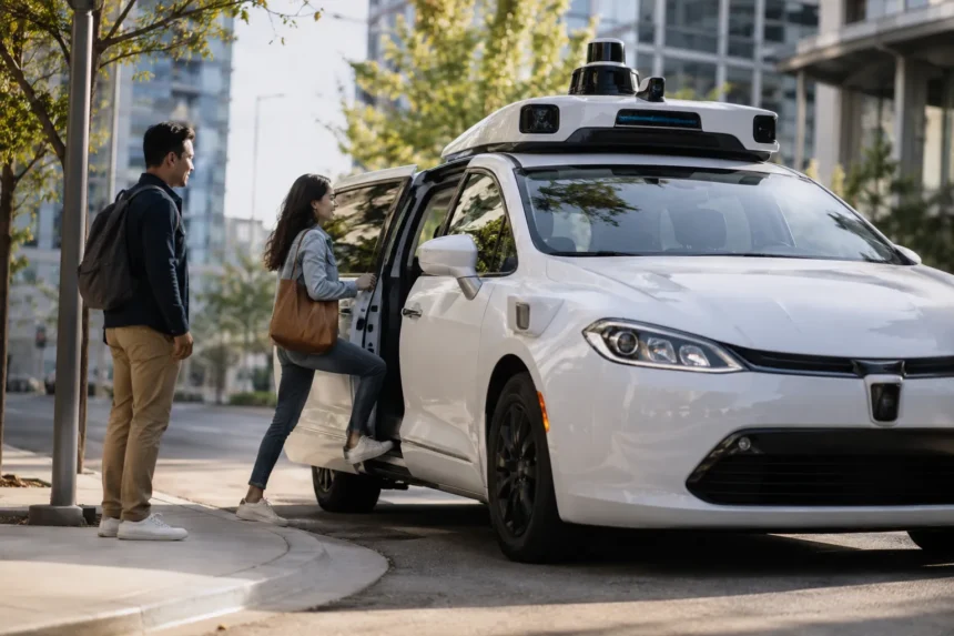 سيارة Waymo Ojai ذاتية القيادة تنقل الركاب في شارع حضري