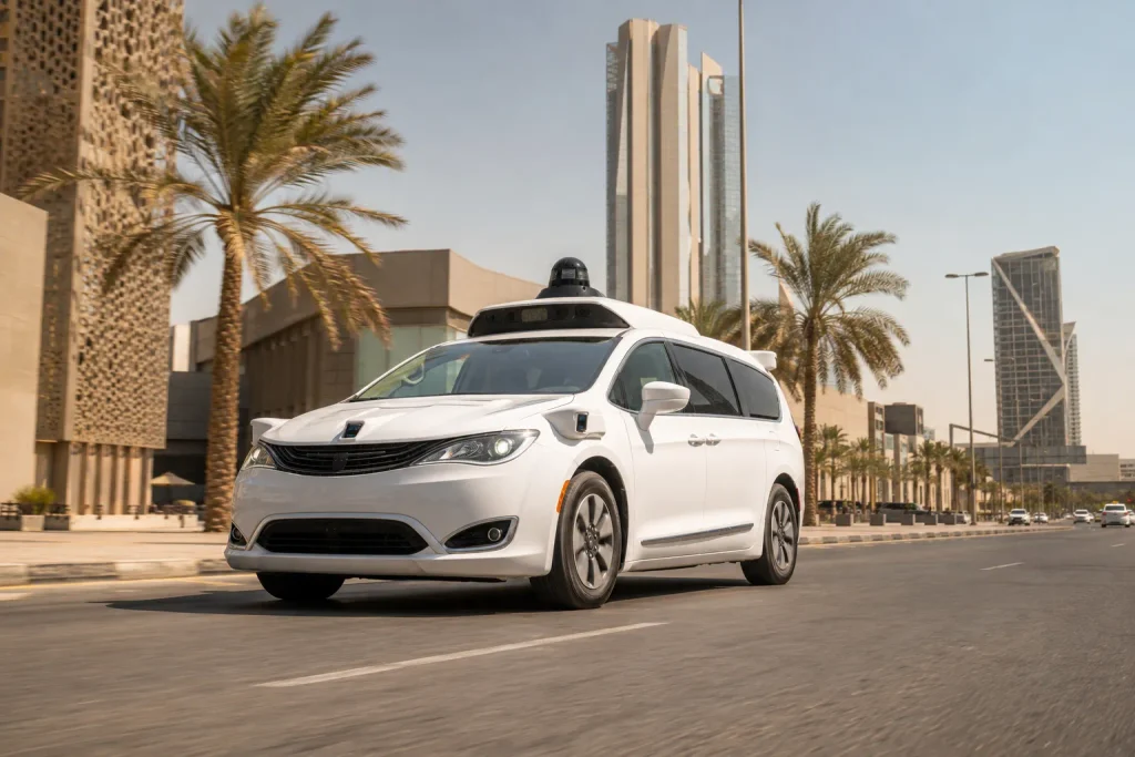 سيارة Waymo Ojai ذاتية القيادة في أجواء حارة ومغبرة بالخليج