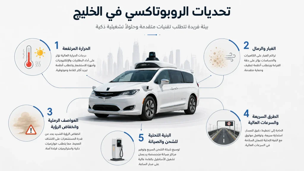 مخطط يوضح تحديات تشغيل الروبوتاكسي في المناخ الخليجي