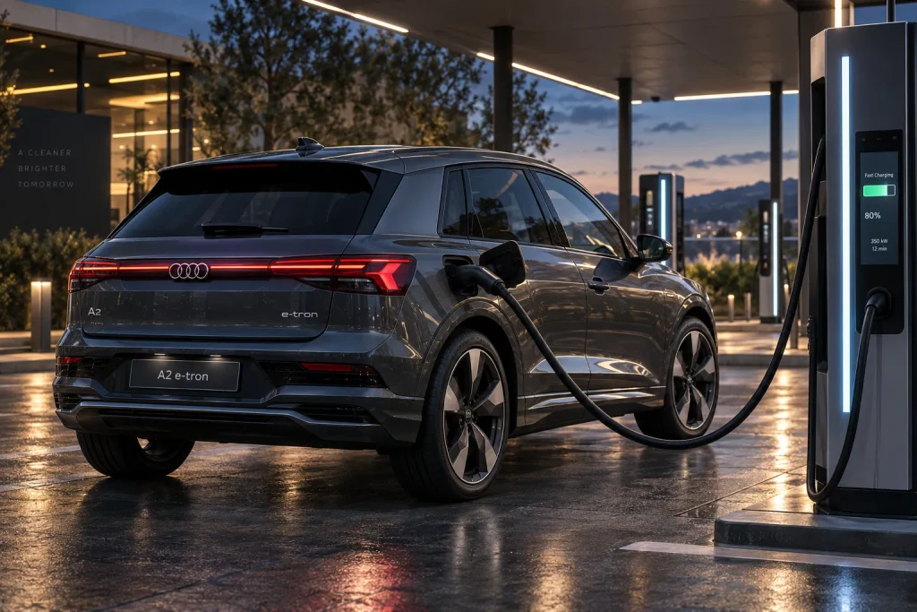 أودي A2 e-tron أثناء الشحن السريع بقدرة تصل إلى 183 كيلوواط