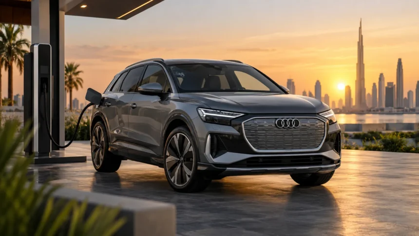 Audi Q4 e-tron أثناء الشحن السريع في محطة حديثة