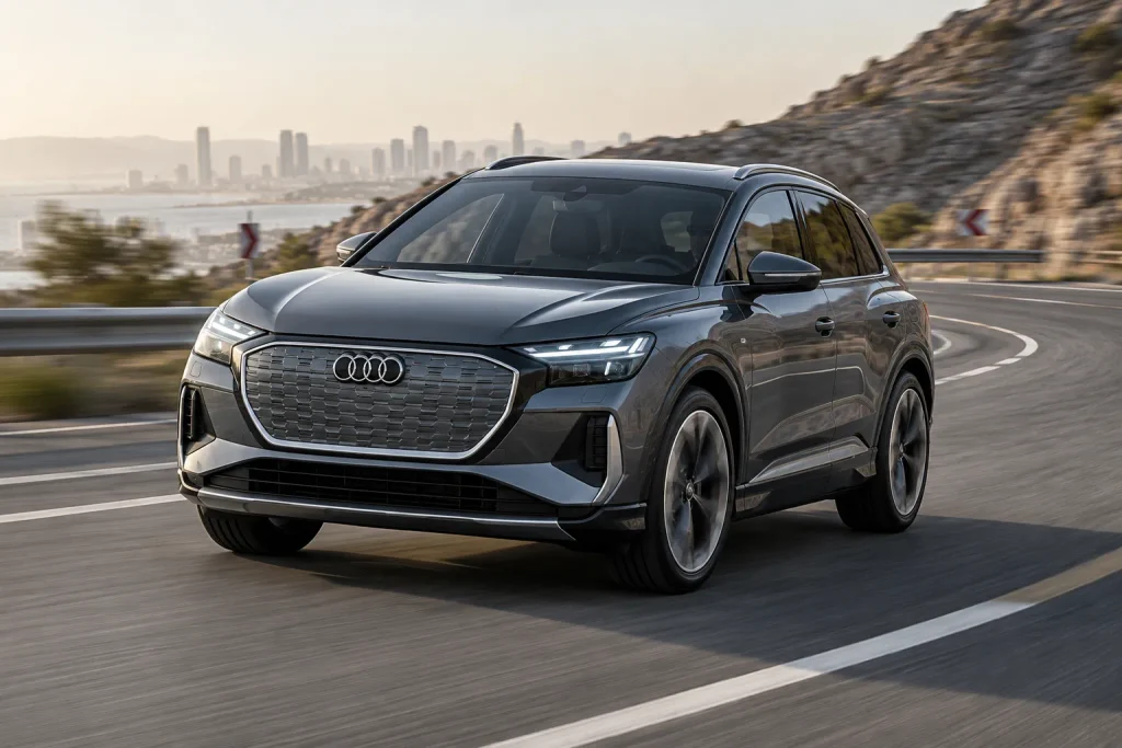 Audi Q4 e-tron quattro performance أثناء القيادة على طريق سريع