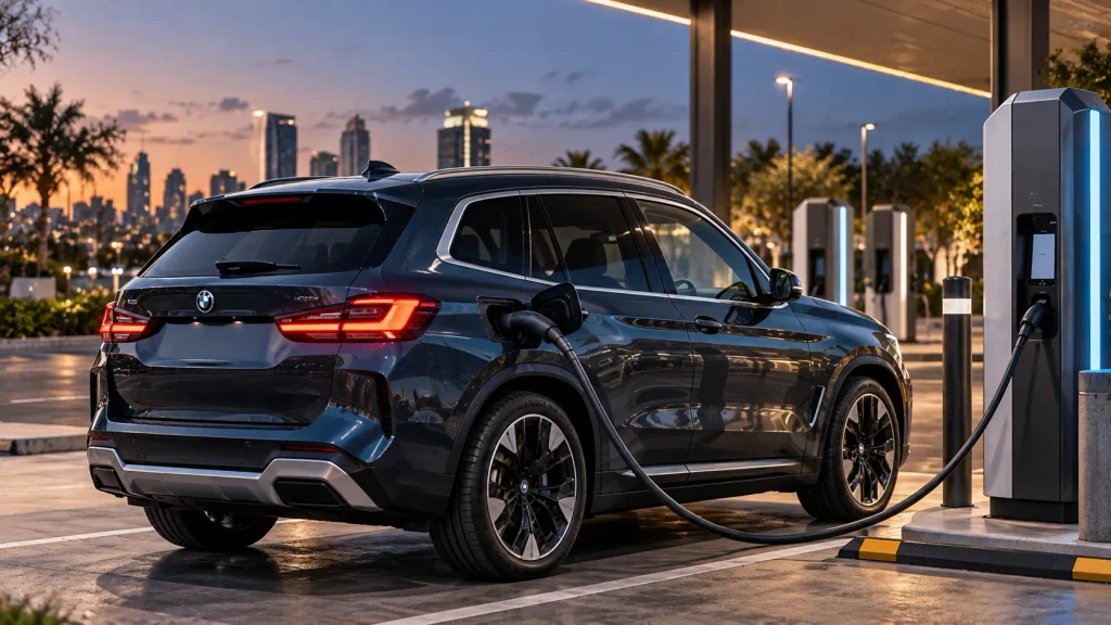 BMW iX3 أثناء الشحن السريع في محطة DC