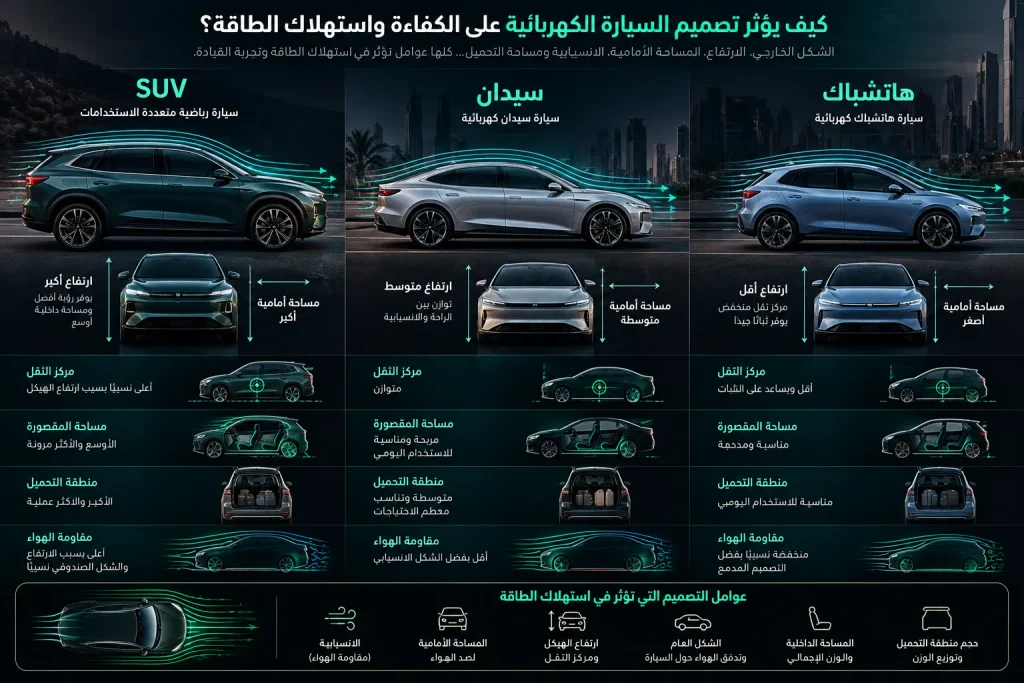 مقارنة تأثير شكل هيكل SUV والسيدان والهتشباك على الديناميكا الهوائية