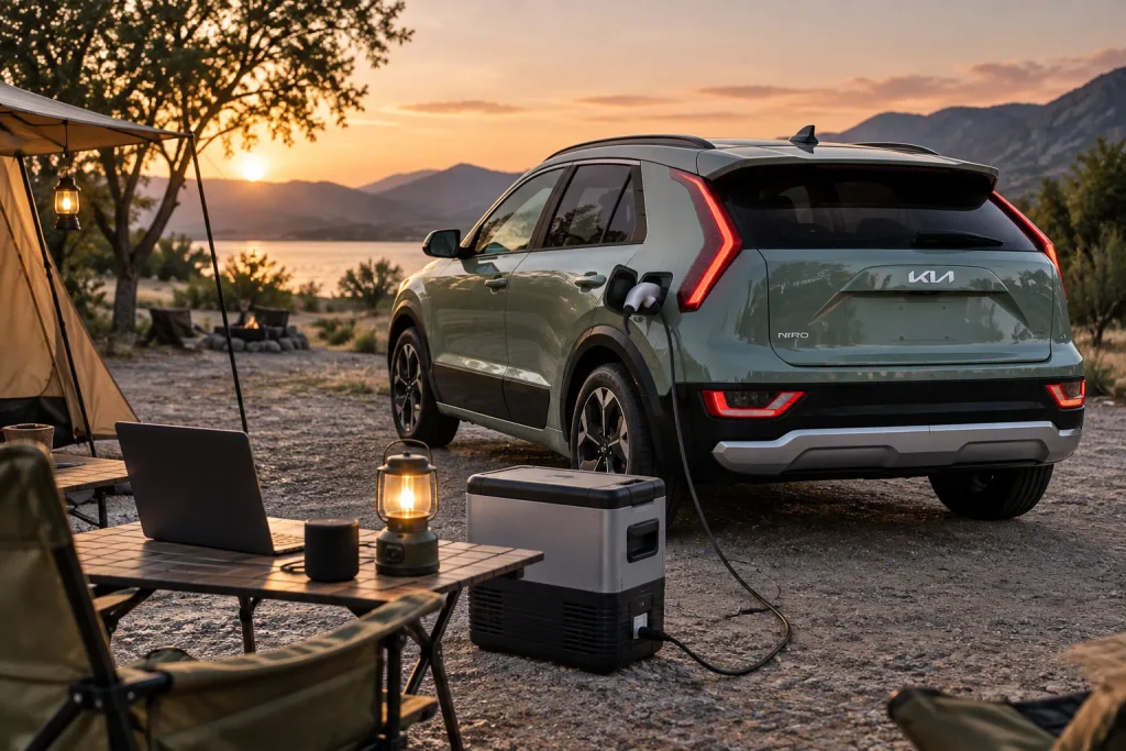 Kia Niro EV تستخدم تقنية V2L لتشغيل أجهزة كهربائية خارج السيارة