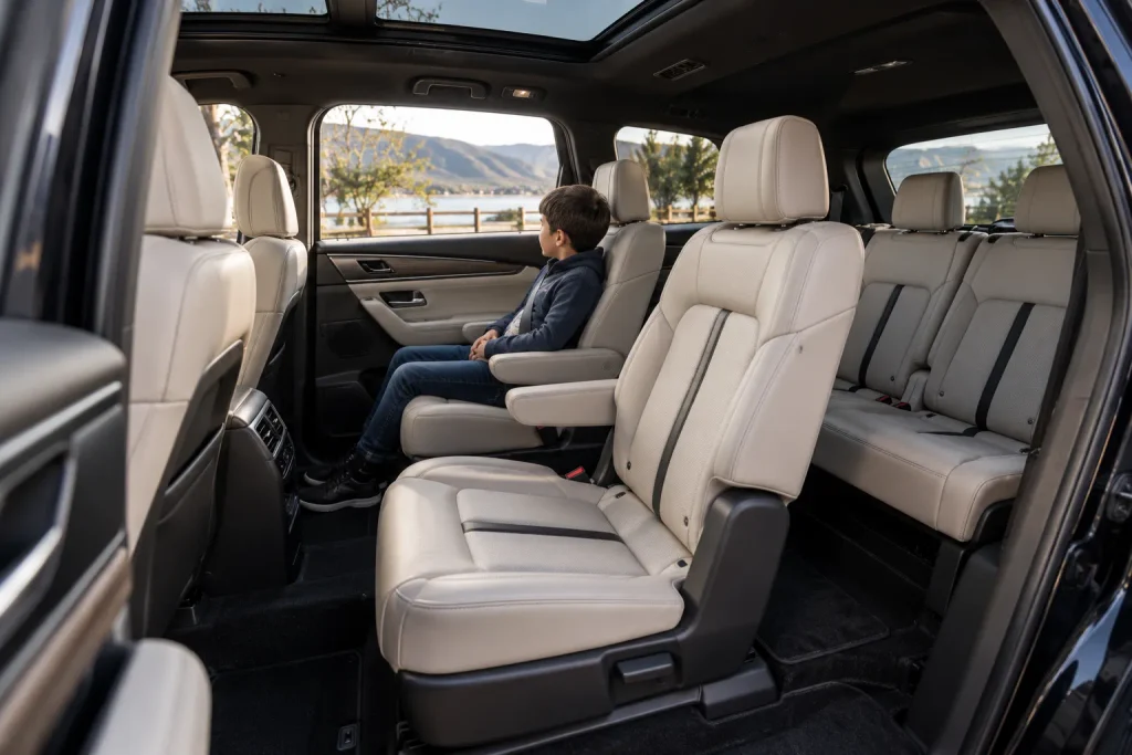المقاعد الخلفية في مازدا CX-90 PHEV التي توفر ثلاثة صفوف للاستخدام العائلي