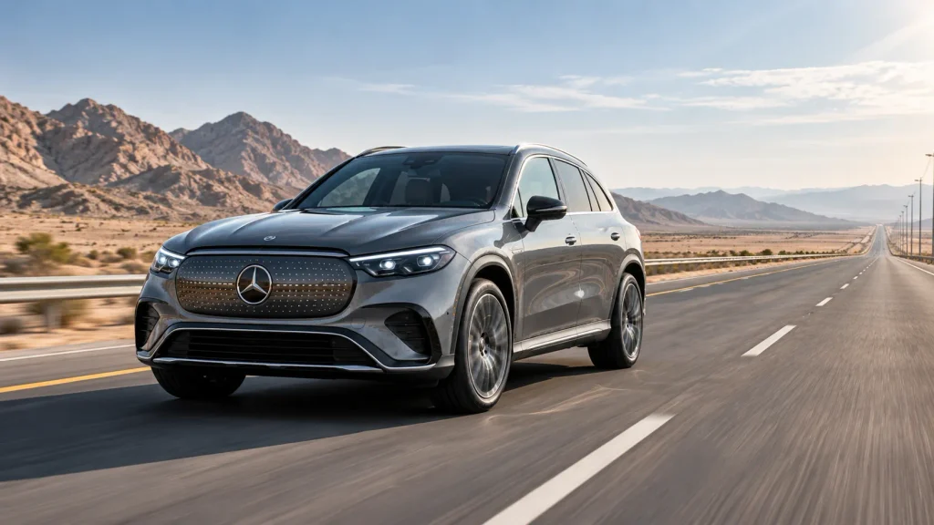 مرسيدس GLC 400 الكهربائية على طريق سريع خلال رحلة طويلة