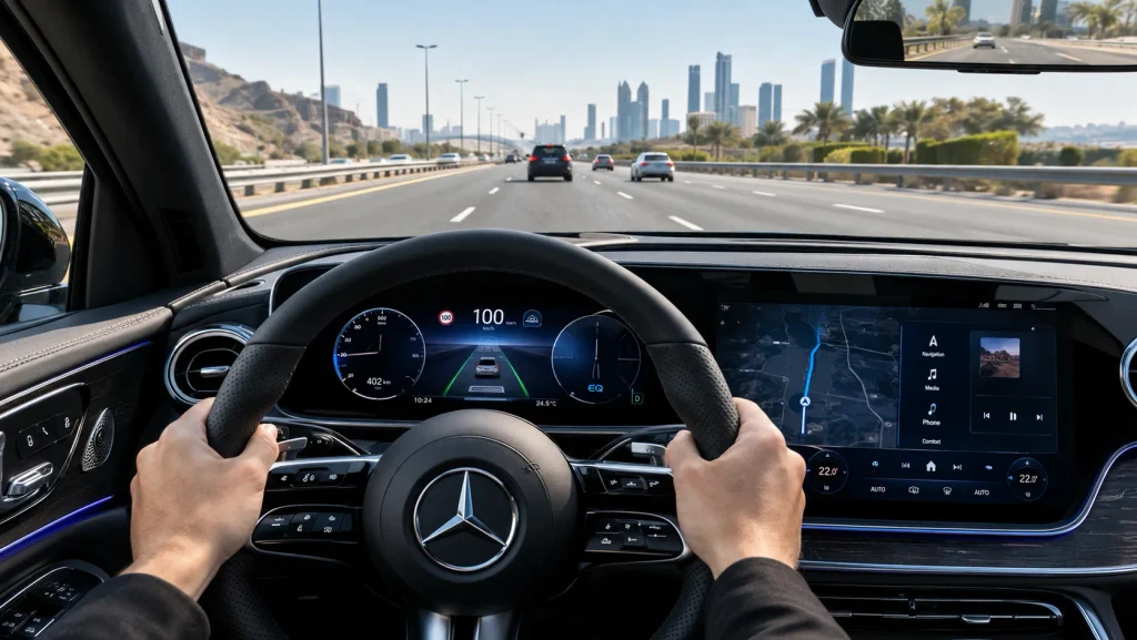 شاشة نظام MB.Drive لمساعدة السائق في مرسيدس GLC 400 الكهربائية