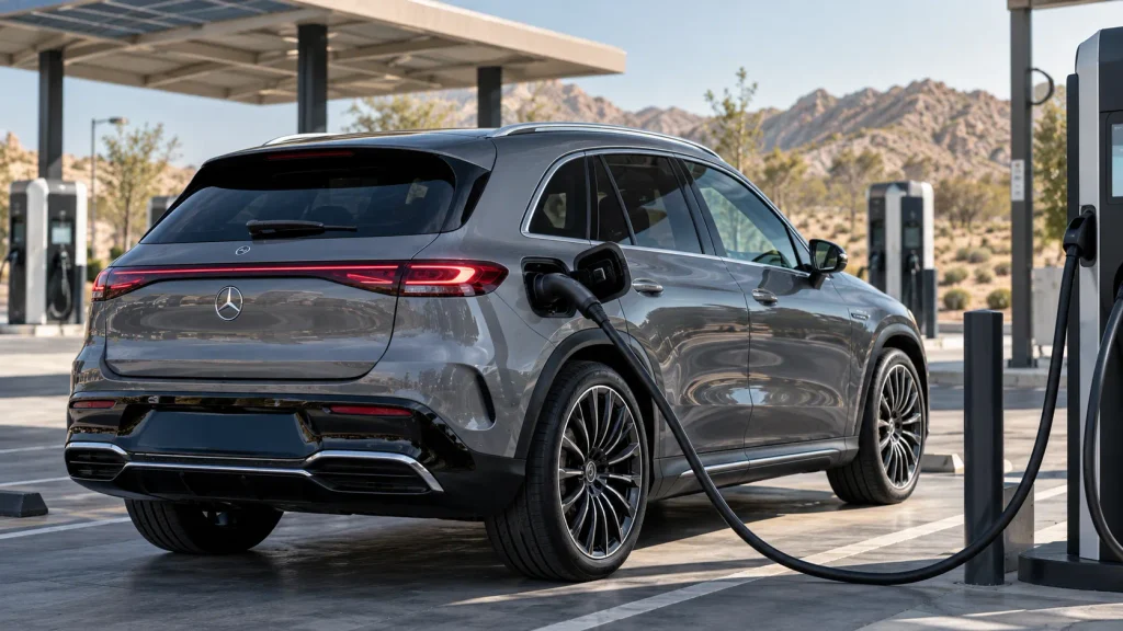 مرسيدس GLC 400 الكهربائية أثناء الشحن السريع عبر منفذ NACS