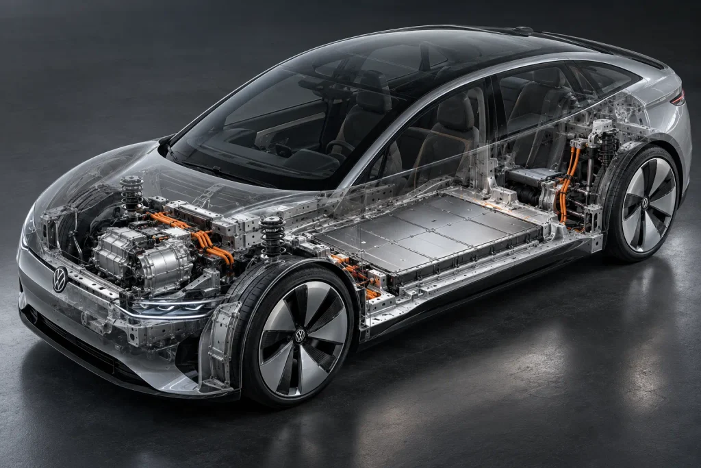 حزمة بطارية 54.9 كيلوواط ساعة ومحرك كهربائي في Volkswagen Mission Efficiency