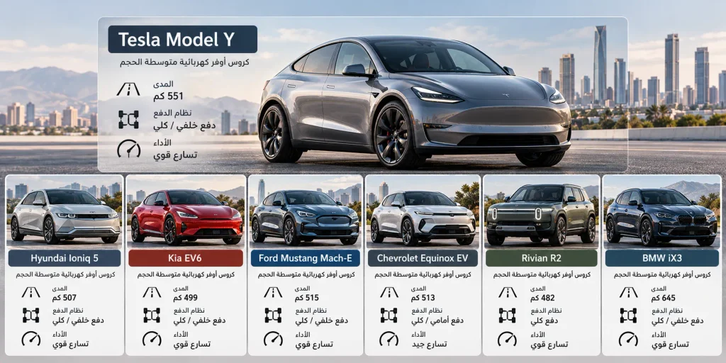 مقارنة بين Tesla Model Y وأبرز السيارات الكهربائية المنافسة لها