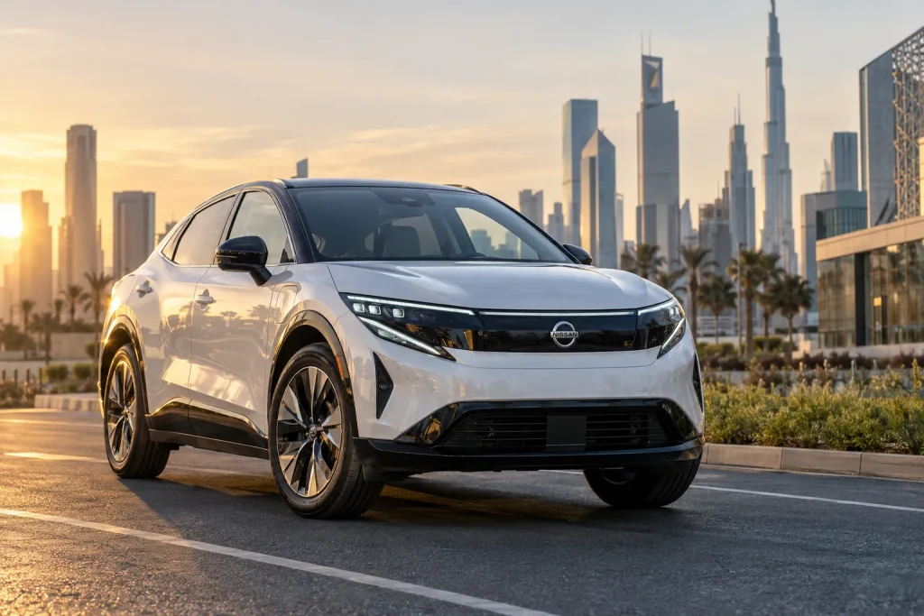 واجهة السيارة Nissan Leaf تبرز التصميم الانسيابي وهيكل الكروس أوفر