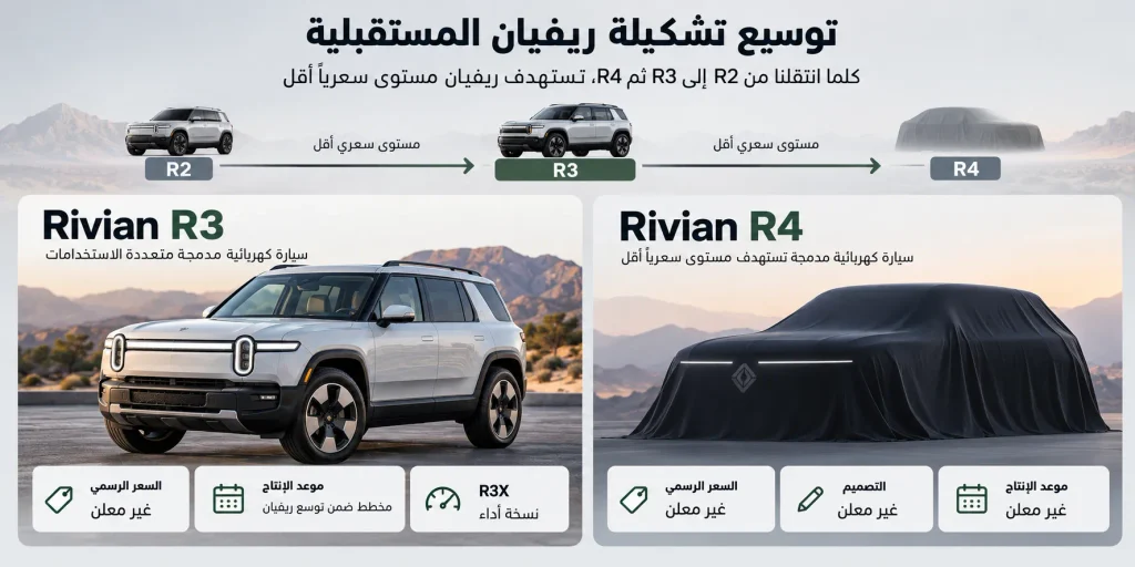 مقارنة بين ريفيان R3 وR4 ضمن خارطة سيارات ريفيان المستقبلية