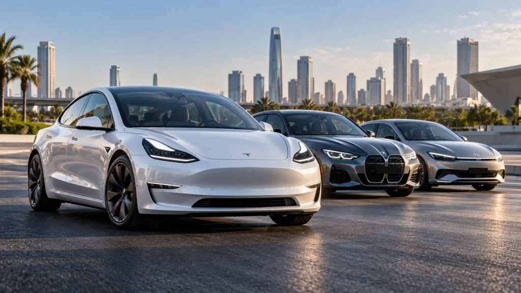 Tesla Model 3 إلى جانب BMW i4 وHyundai Ioniq 6