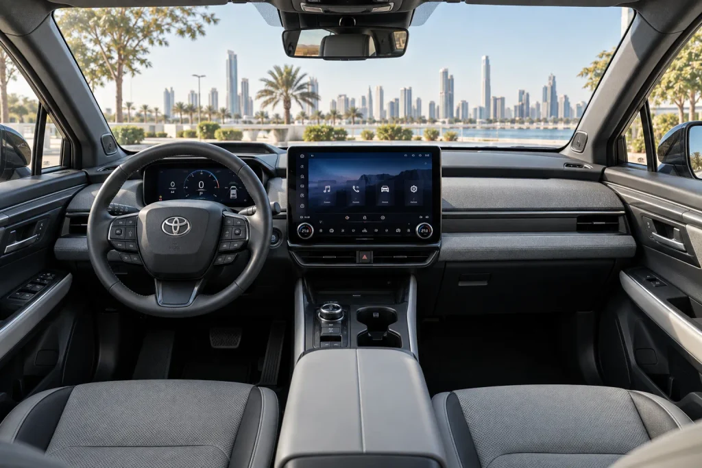 المقصورة الداخلية لـ Toyota bZ مع شاشة المعلومات والترفيه مقاس 14 بوصة