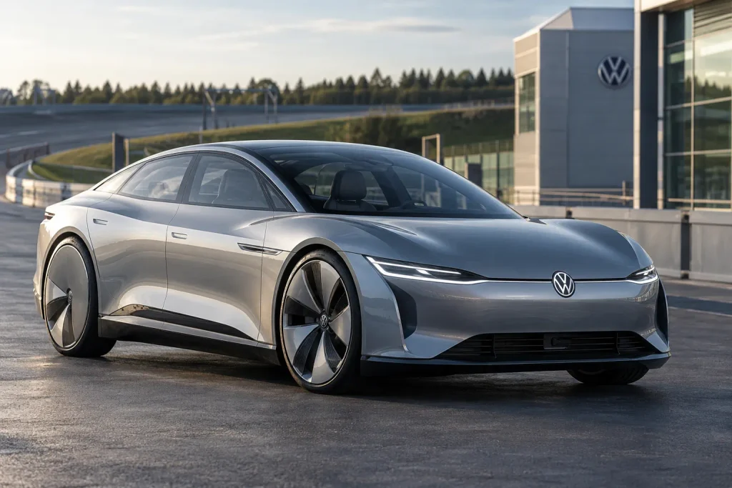 Volkswagen Mission Efficiency من زاوية أمامية بتصميم كهربائي انسيابي