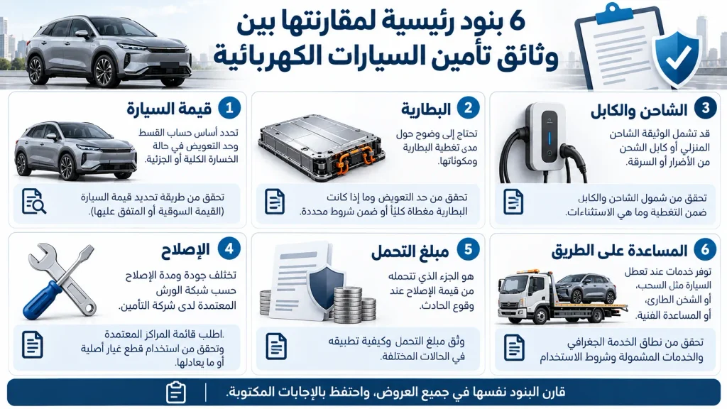 مقارنة القسط ومبلغ التحمل وحدود التغطية بين عرضي تأمين
