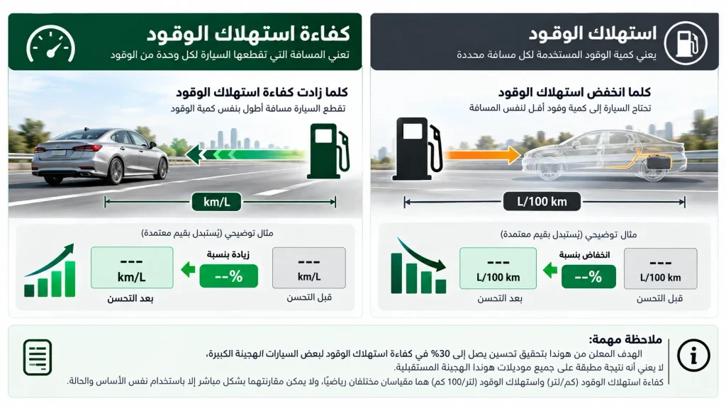 مخطط يوضح الفرق بين تحسن كفاءة استهلاك الوقود وانخفاض معدل استهلاكه.
