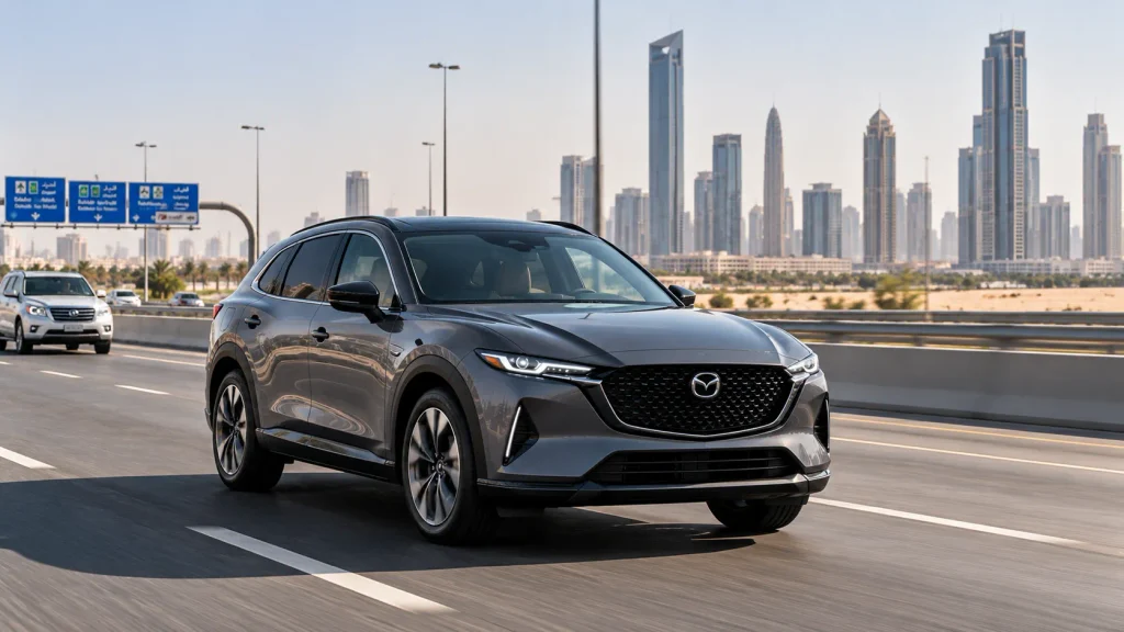 مازدا CX-6e الكهربائية اثناء القيادة في شوارع الخليج