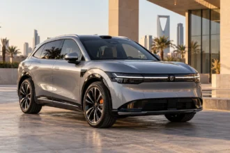 سيارة زيكر 7X الكهربائية باللون الفضي من زاوية أمامية جانبية، بتصميم SUV عصري في السعودية.